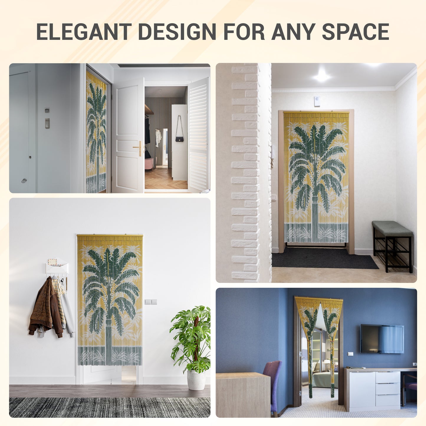 VIETBUD Palm Tree Bamboo Curtain – Handmade Tropical Room Divider & Wall Art, 35.43 x 78.74 in, Natural Vietnamese Bamboo, Eco Indoor Door Panel