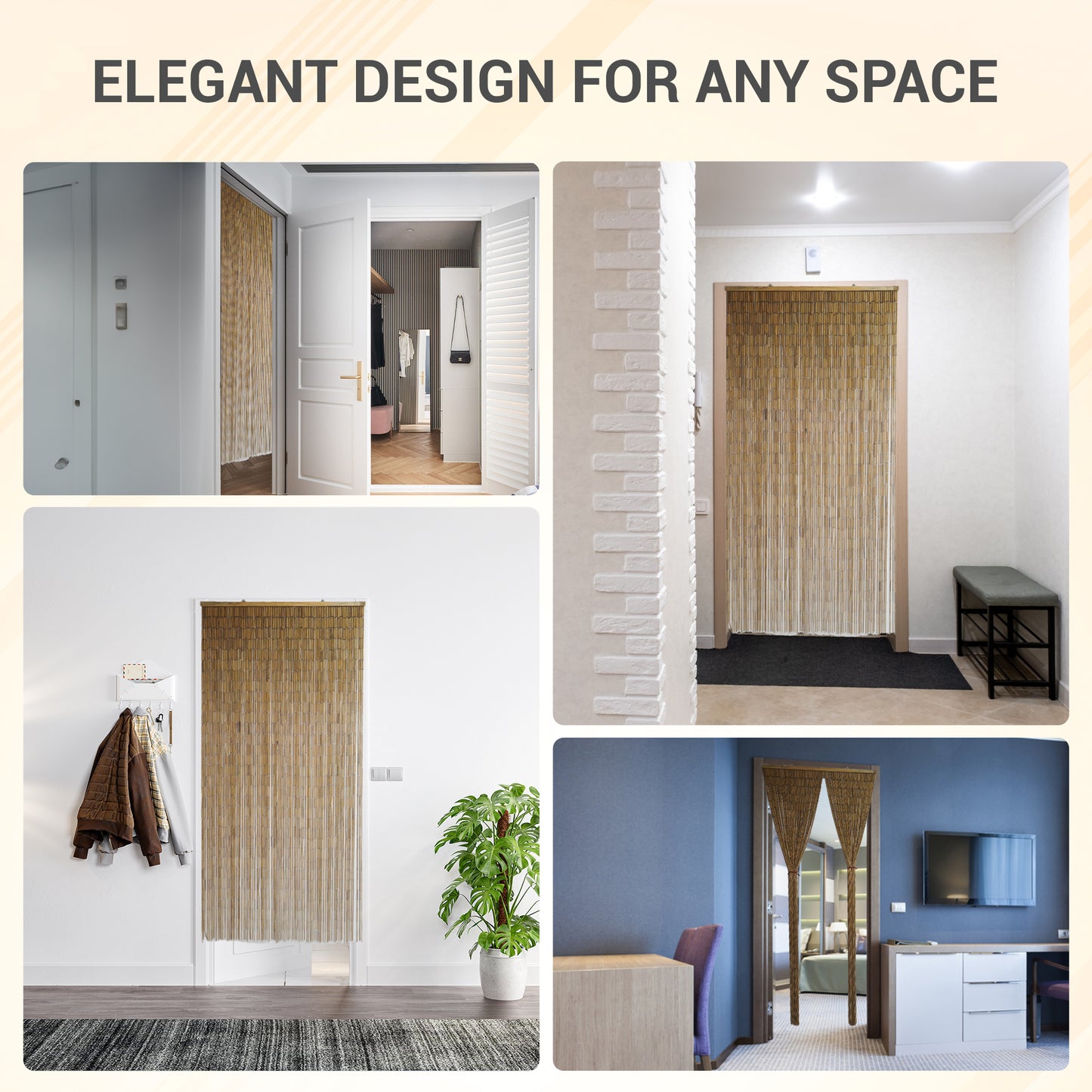 VIETBUD Natural Bamboo Beaded Curtain – Handcrafted Decorative Room Divider & Wall Art, 35.43 x 78.74 in, Lightweight Indoor Panel with Hooks