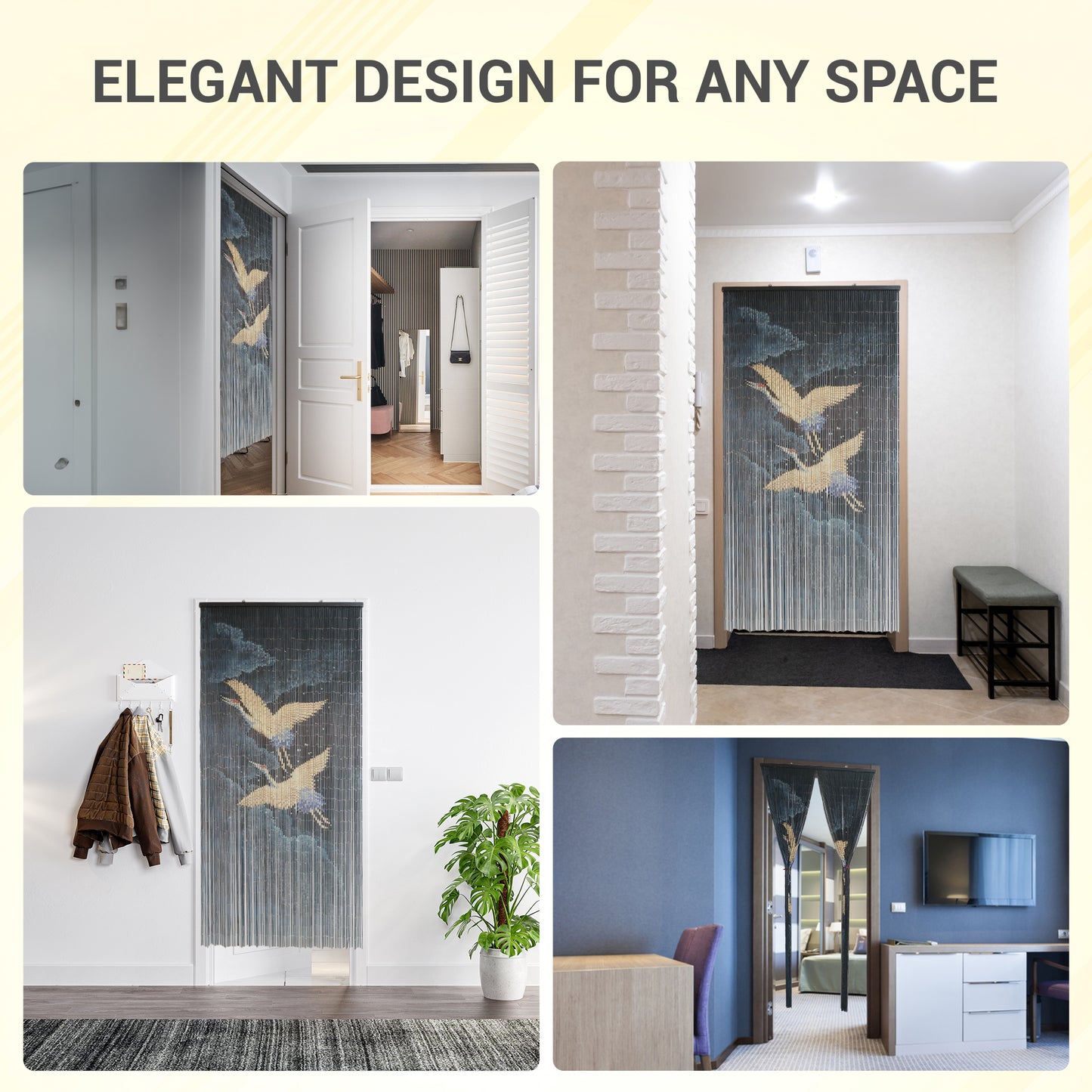 Vietbud Bamboo Wall Curtain “Flying Cranes at Night” – 35.4×78.7 in Natural Bamboo Decorative Room Divider / Wall Art Hanging