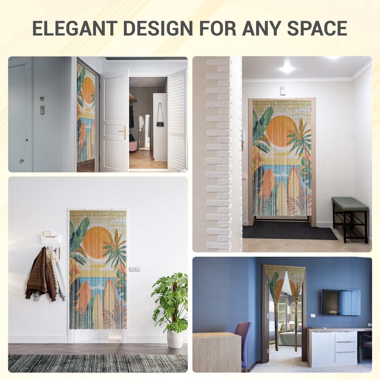 VIETBUD Bamboo Curtain Wall Art – “Summer Vibe” Tropical Leaf Beaded Panel, Natural Room Divider for Doorways, 35.43” x 78.74”, Vietnamese Handmade Decor