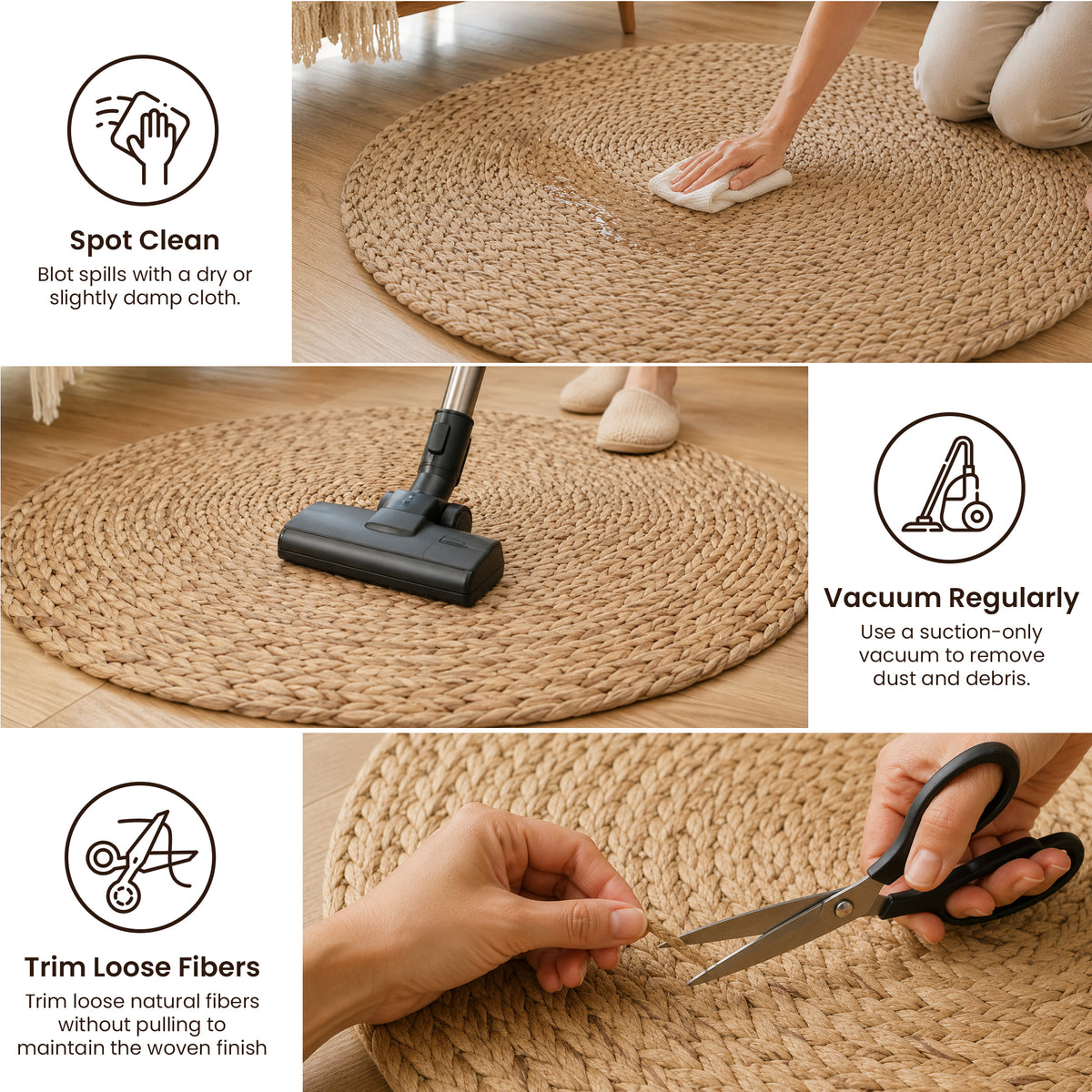 Vietbud Decor Water Hyacinth Round Handwoven Area Rug, 3 ft (91cm)