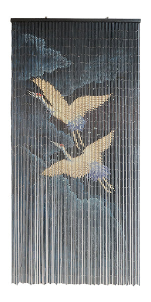 Vietbud Decor Bamboo Curtain Room Divider – Cranes with Red Sun Artwork, 90 × 200 cm – Natural Vietnamese Handcrafted Panel for Doorway, Wall Decor & Insect Barrier