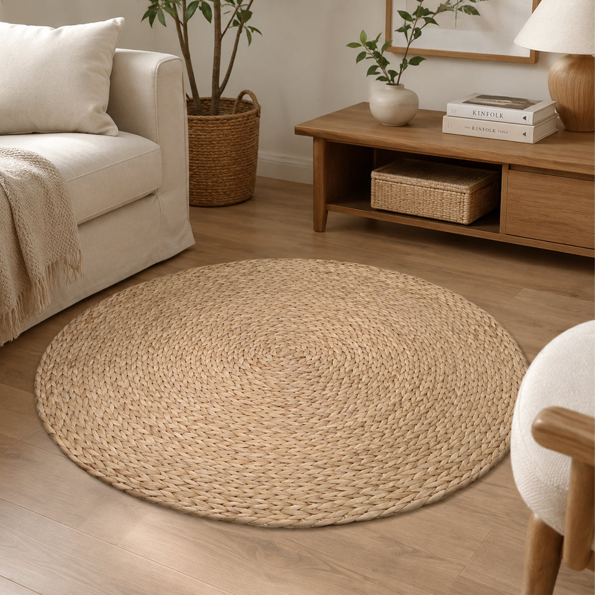 Vietbud Decor Water Hyacinth Round Handwoven Area Rug, 3 ft (91cm)