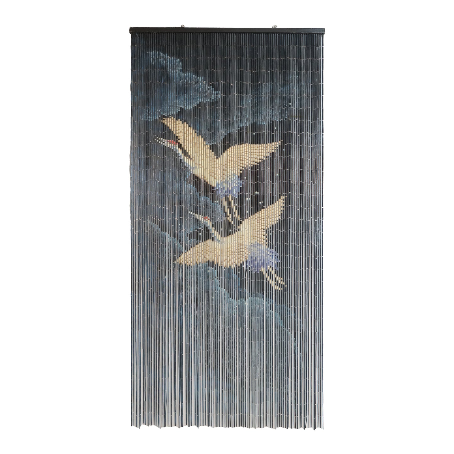 Vietbud Bamboo Wall Curtain “Flying Cranes at Night” – 35.4×78.7 in Natural Bamboo Decorative Room Divider / Wall Art Hanging