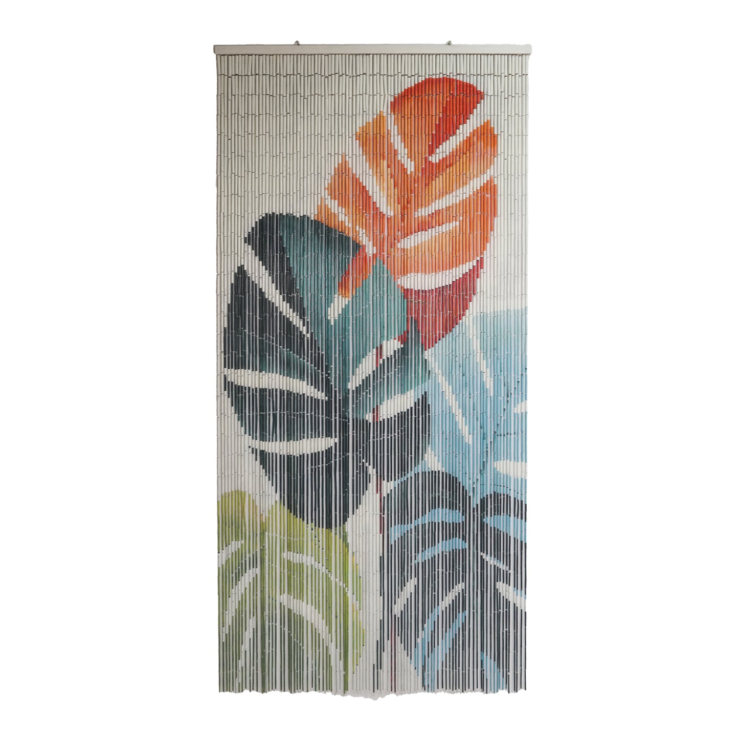 Vietbud Monstera Leaf Bamboo Beaded Curtain – Handcrafted Decorative Room Divider, Wall Art, Natural Vietnamese Design, 35.4 x 78.7 in