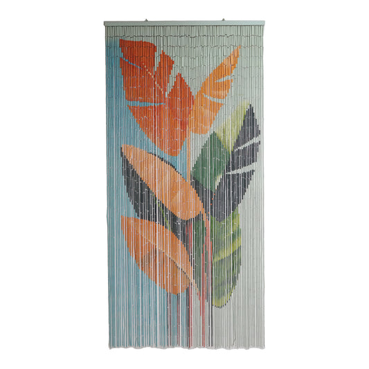 VIETBUD Tropical Bamboo Curtain Wall Art – Beaded Room Divider Panel with Leaf Print, Handcrafted Vietnamese Home Decor, 35.43" x 78.74"