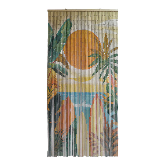 VIETBUD Bamboo Curtain Wall Art – “Summer Vibe” Tropical Leaf Beaded Panel, Natural Room Divider for Doorways, 35.43” x 78.74”, Vietnamese Handmade Decor