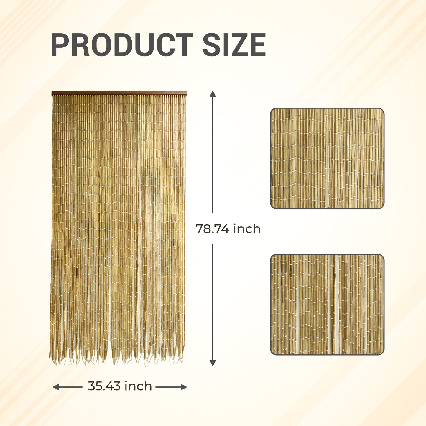 Vietbud Décor Natural Bamboo Curtain Wall Art, Decorative Room Divider, Natural Vietnamese Craft, Indoor Hanging Bamboo Blinds, Sturdy Hook, Easy to Clean, 35.43 x 78.74 Inches