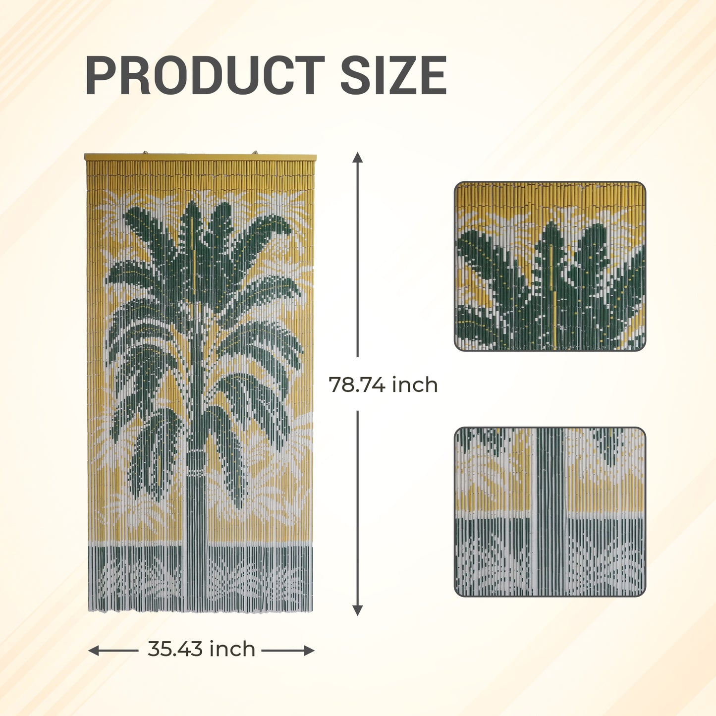 VIETBUD Palm Tree Bamboo Curtain – Handmade Tropical Room Divider & Wall Art, 35.43 x 78.74 in, Natural Vietnamese Bamboo, Eco Indoor Door Panel