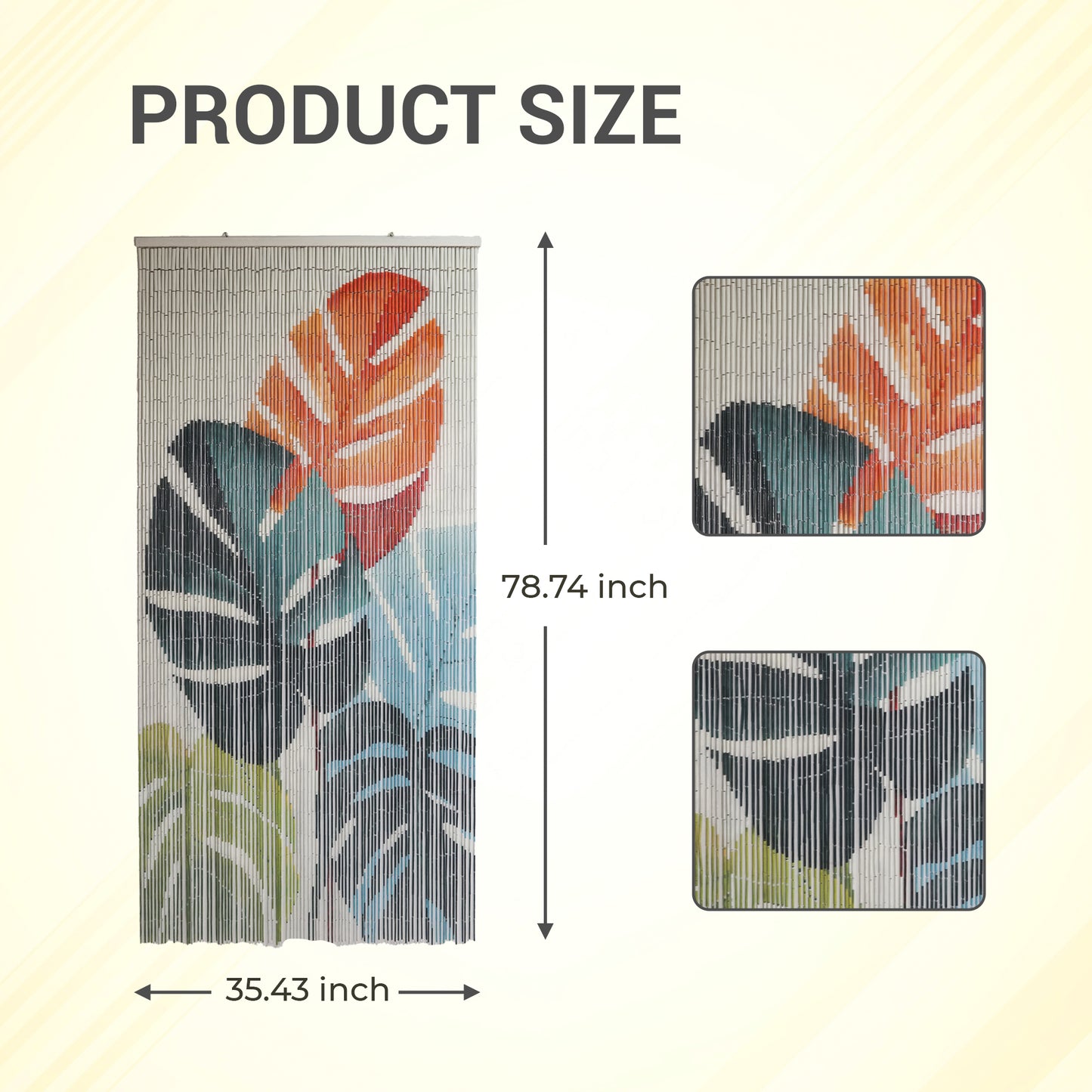 Vietbud Monstera Leaf Bamboo Beaded Curtain – Handcrafted Decorative Room Divider, Wall Art, Natural Vietnamese Design, 35.4 x 78.7 in