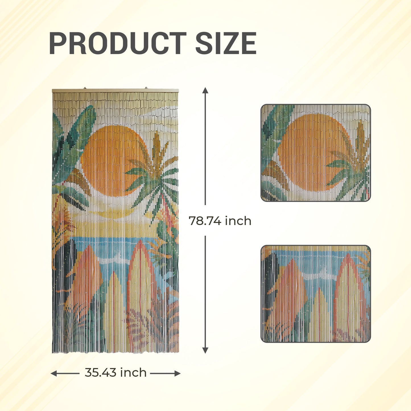 VIETBUD Bamboo Curtain Wall Art – “Summer Vibe” Tropical Leaf Beaded Panel, Natural Room Divider for Doorways, 35.43” x 78.74”, Vietnamese Handmade Decor