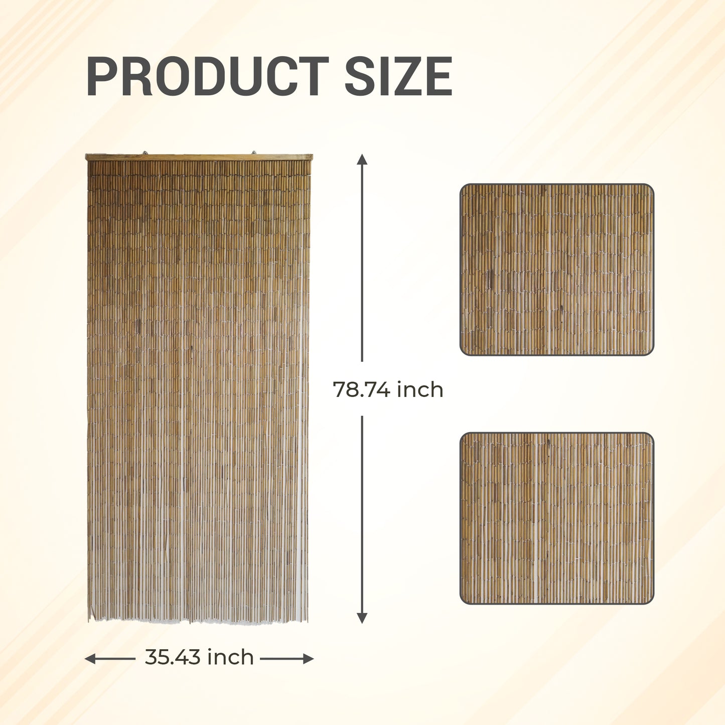 VIETBUD Natural Bamboo Beaded Curtain – Handcrafted Decorative Room Divider & Wall Art, 35.43 x 78.74 in, Lightweight Indoor Panel with Hooks