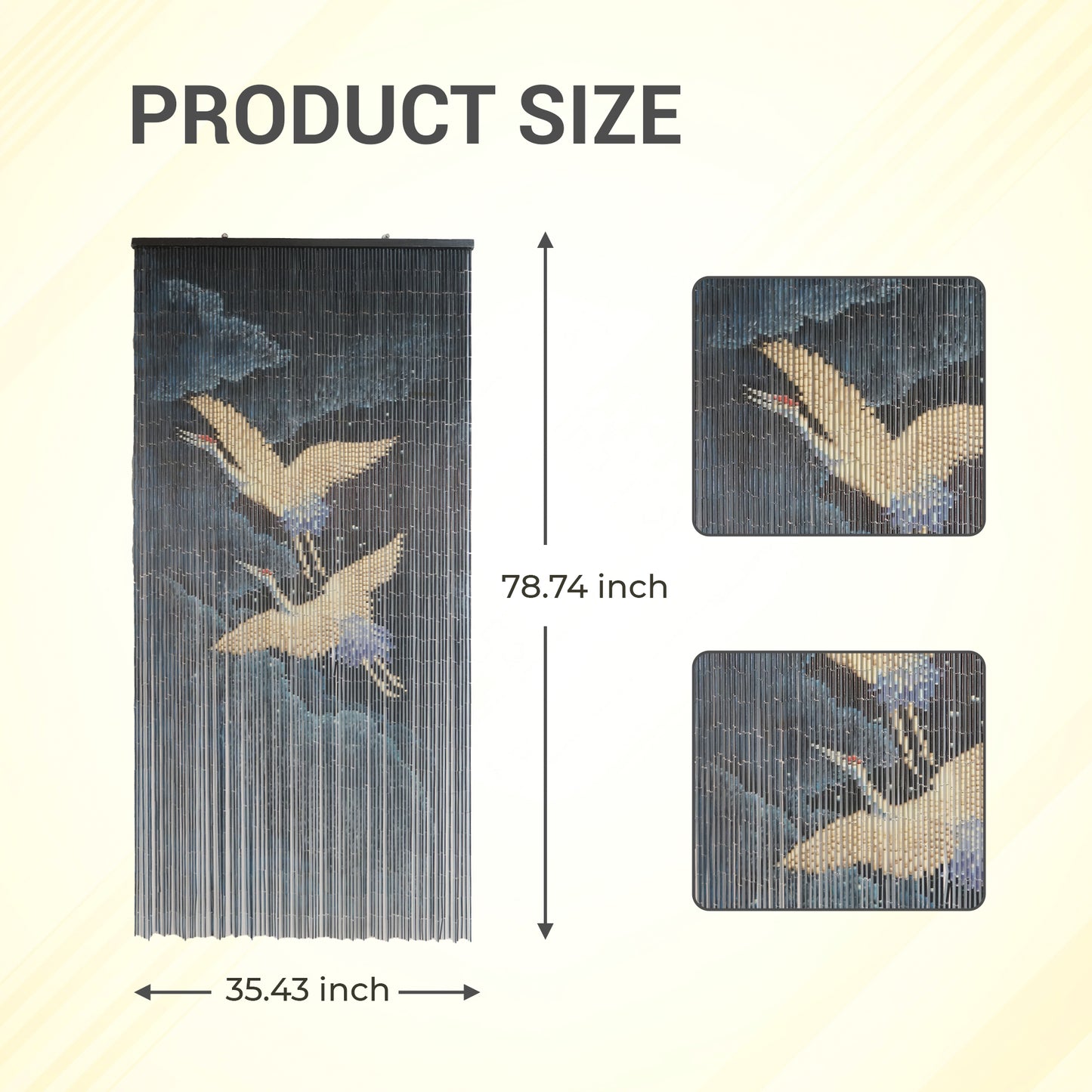 Vietbud Bamboo Wall Curtain “Flying Cranes at Night” – 35.4×78.7 in Natural Bamboo Decorative Room Divider / Wall Art Hanging