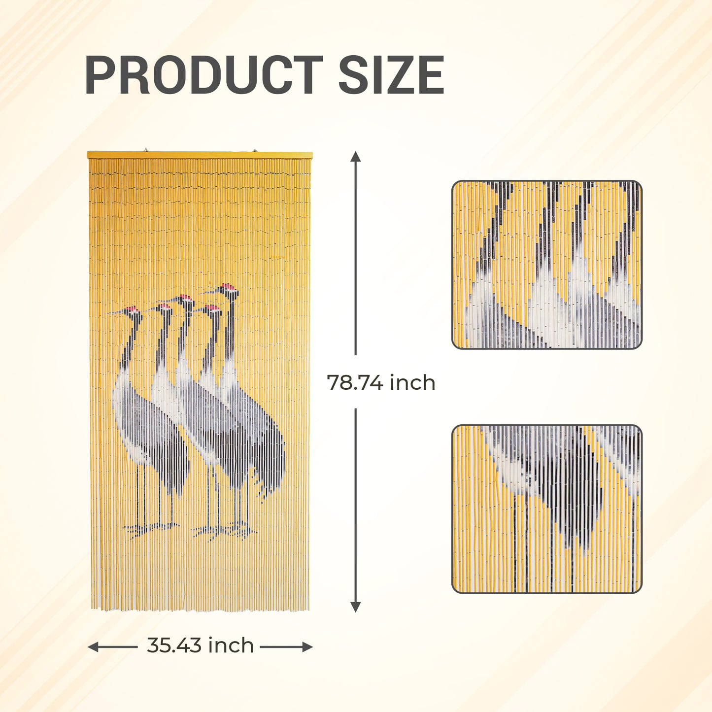 Vietbud Five Cranes Bamboo Curtain Divider – Hand‑Painted Crane Wall Art & Room Separator, Natural Vietnamese Bamboo, 35.4″ × 78.7″