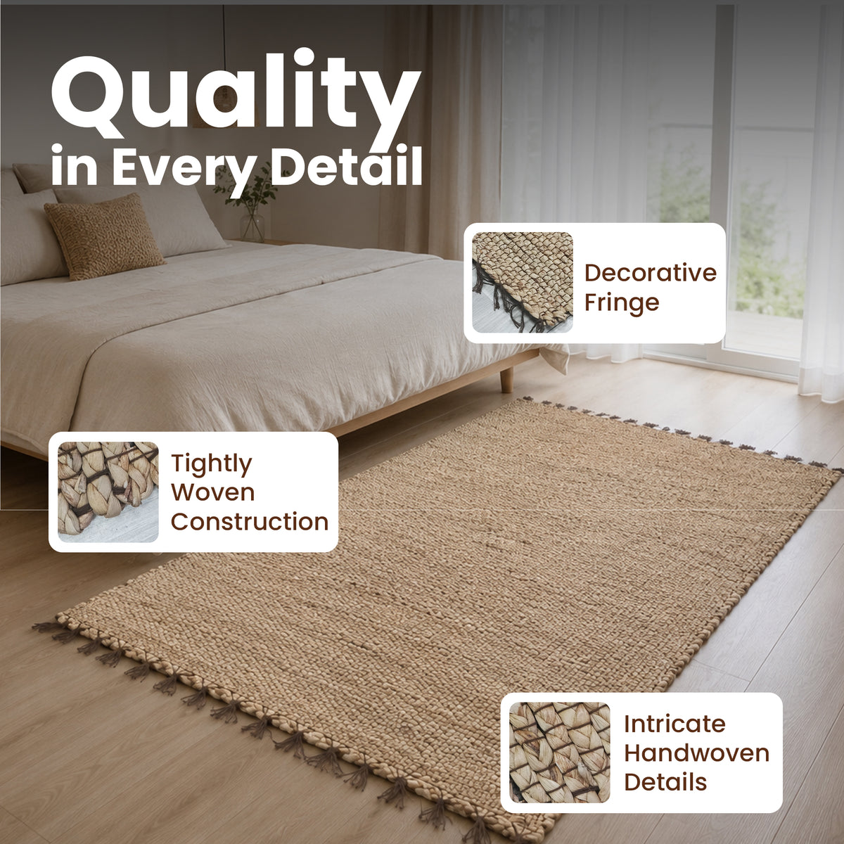 Vietbud Decor Water Hyacinth Rectangle Handwoven Area Rug (5 x 8 ft)