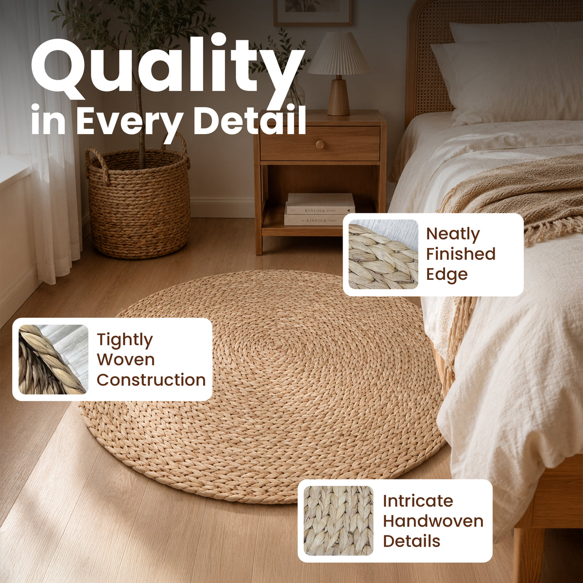 Vietbud Decor Water Hyacinth Round Handwoven Area Rug - 4 ft (122cm)