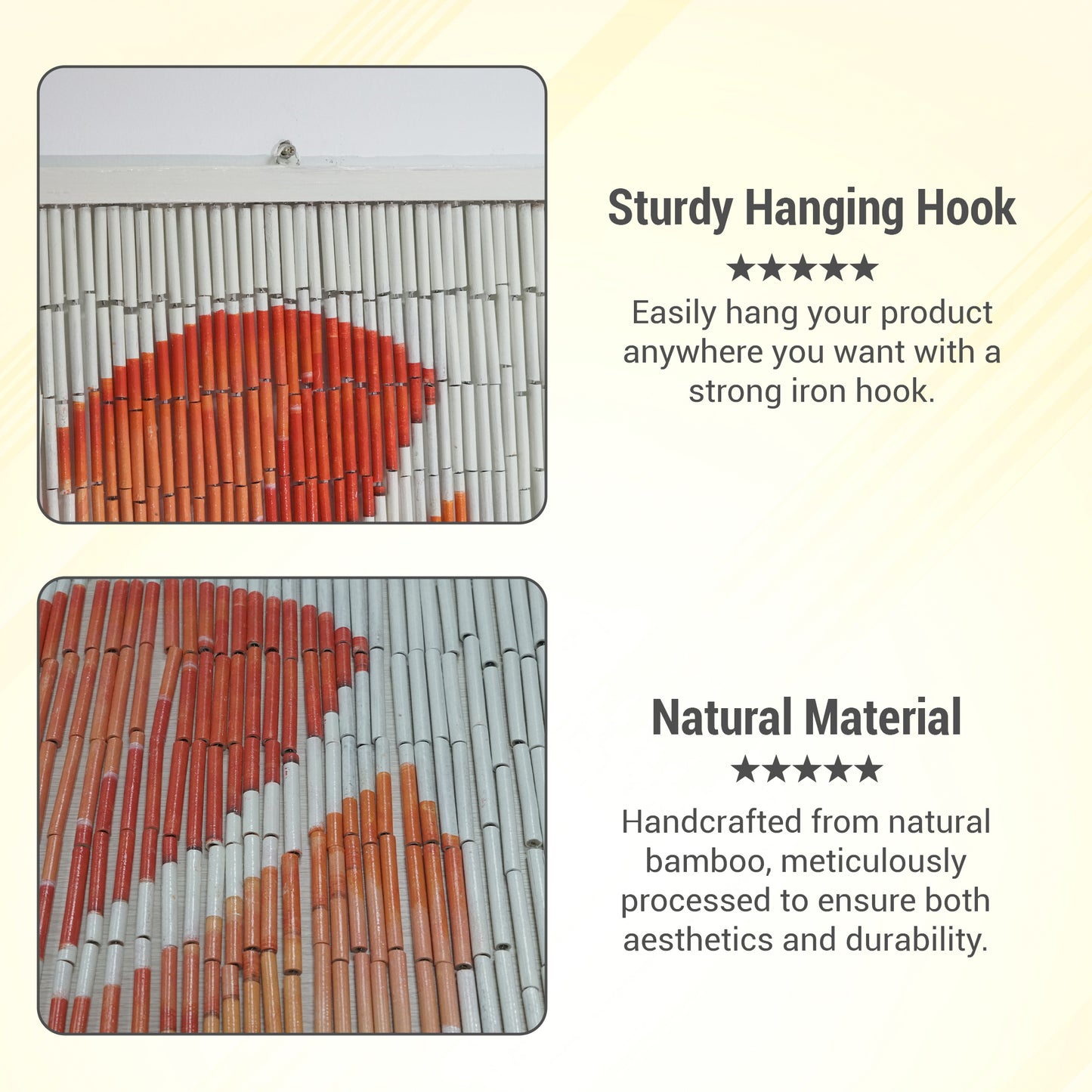 Vietbud Monstera Leaf Bamboo Beaded Curtain – Handcrafted Decorative Room Divider, Wall Art, Natural Vietnamese Design, 35.4 x 78.7 in