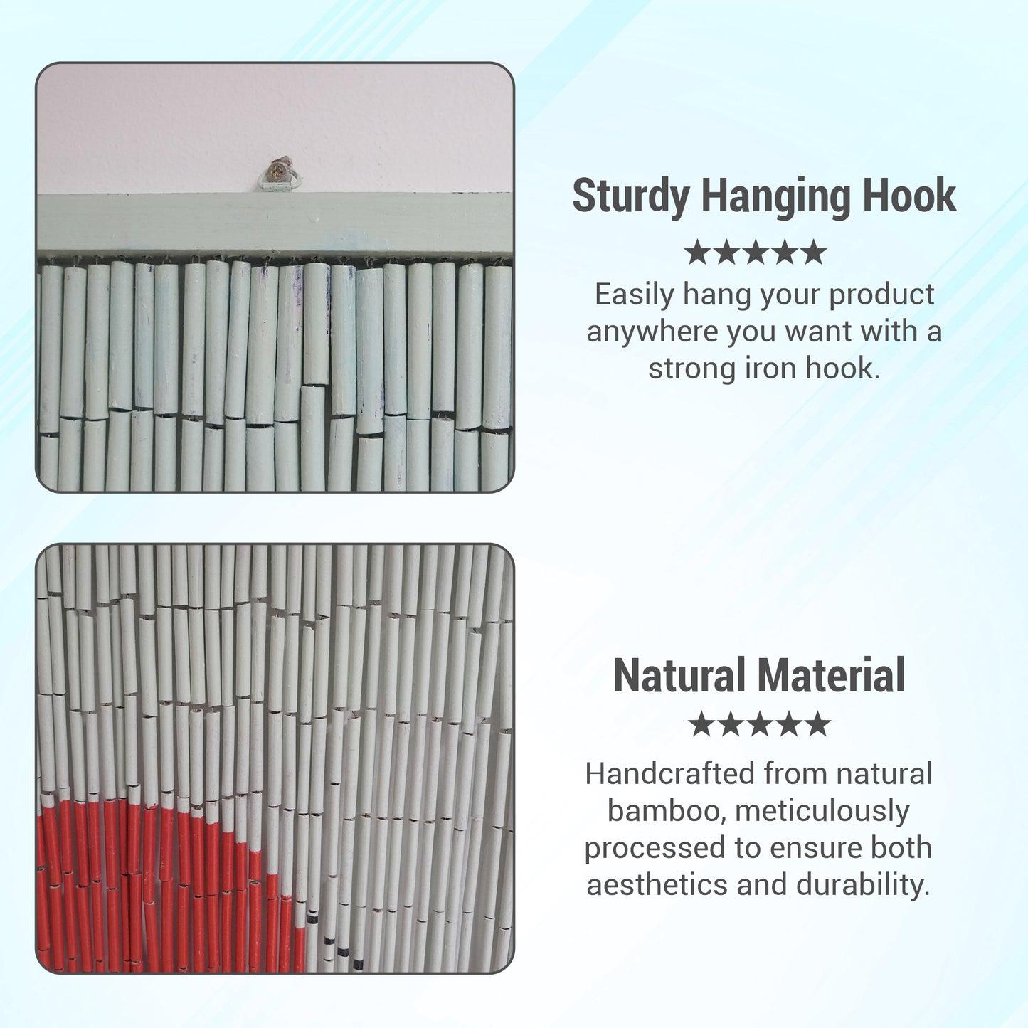 Vietbud Bamboo Curtain Divider – Cranes & Red Sun Wall Art, Natural Vietnamese Hanging Panel 35×79 in