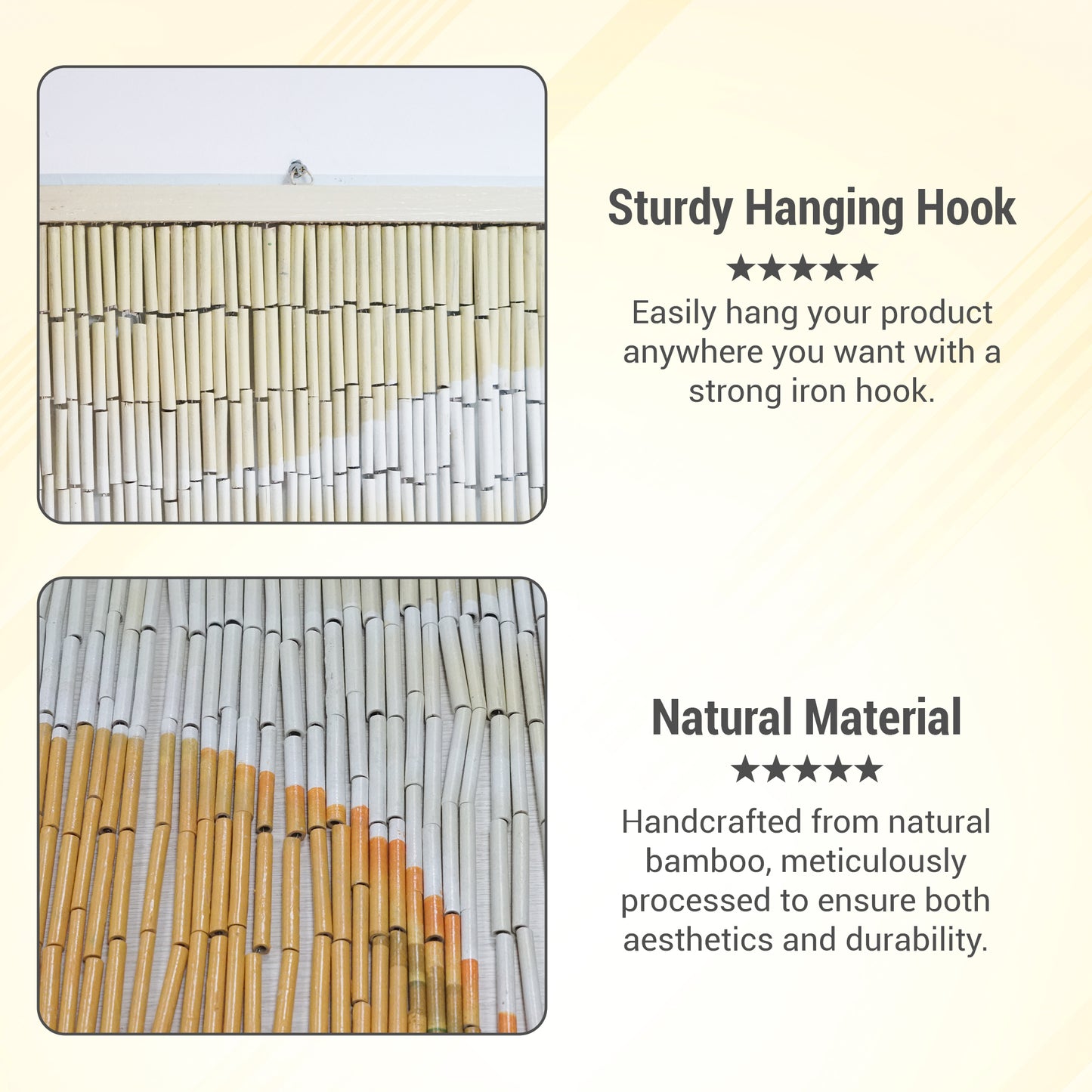 VIETBUD Bamboo Curtain Wall Art – “Summer Vibe” Tropical Leaf Beaded Panel, Natural Room Divider for Doorways, 35.43” x 78.74”, Vietnamese Handmade Decor