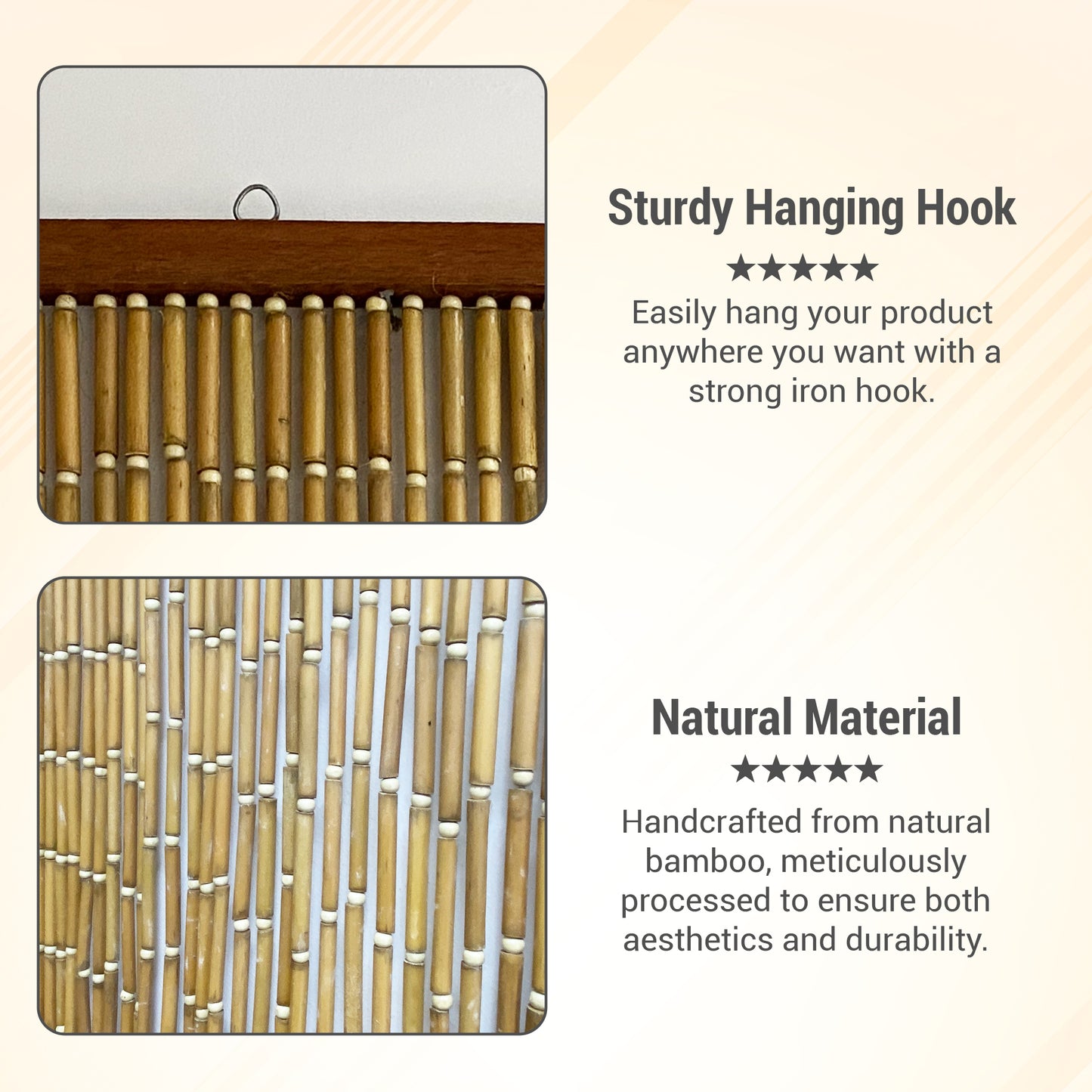 Vietbud Décor Natural Bamboo Curtain Wall Art, Decorative Room Divider, Natural Vietnamese Craft, Indoor Hanging Bamboo Blinds, Sturdy Hook, Easy to Clean, 35.43 x 78.74 Inches