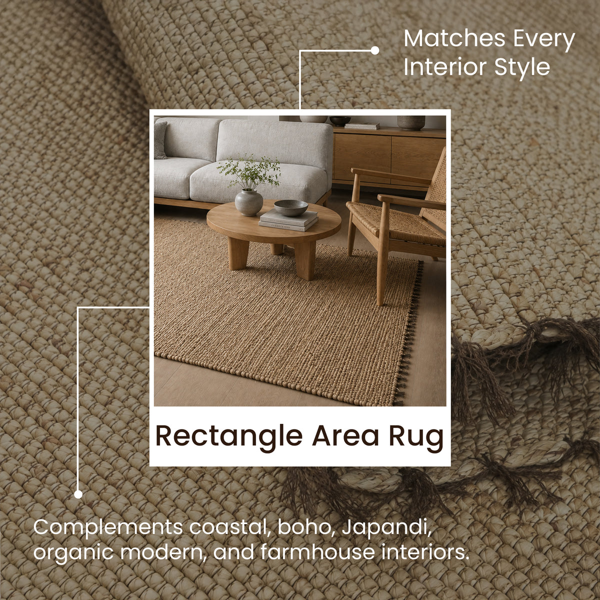 Vietbud Decor Water Hyacinth Rectangle Handwoven Area Rug (5 x 8 ft)