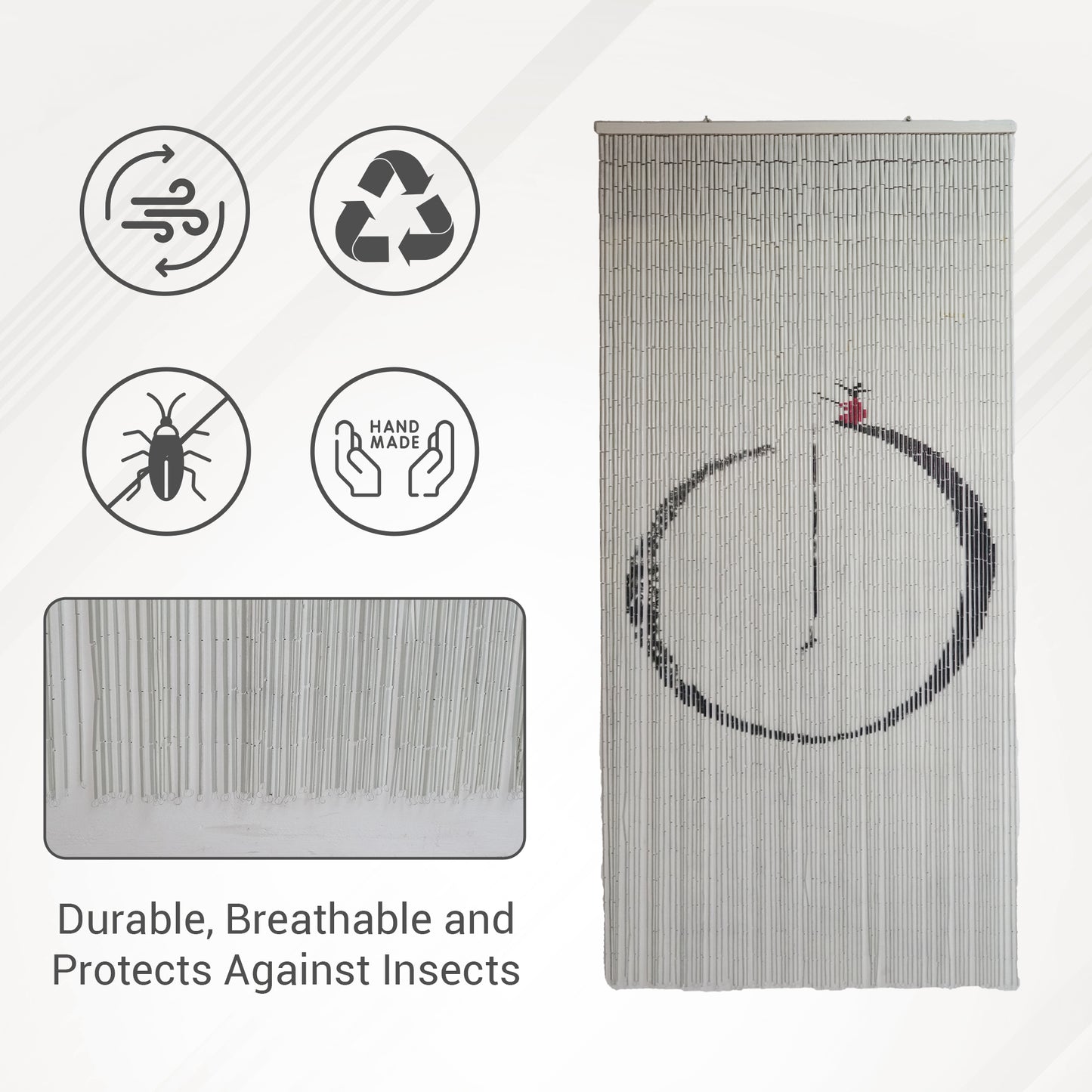 Vietbud Décor Bamboo Beaded Curtain Wall Art – Fishing Design, Decorative Room Divider & Indoor Hanging Panel for Doorways, 35.43 x 78.74 Inches