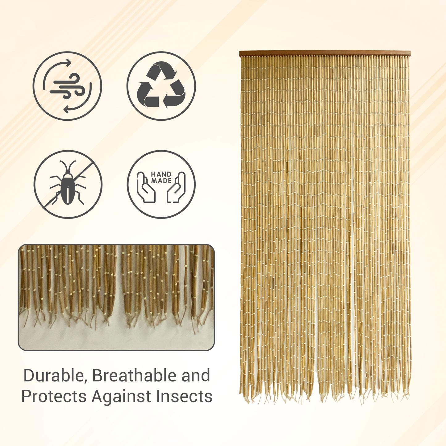 Vietbud Décor Natural Bamboo Curtain Wall Art, Decorative Room Divider, Natural Vietnamese Craft, Indoor Hanging Bamboo Blinds, Sturdy Hook, Easy to Clean, 35.43 x 78.74 Inches