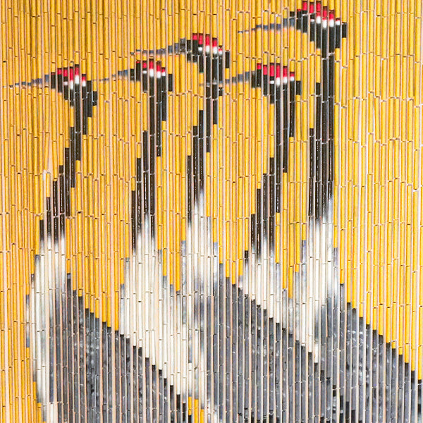 Vietbud Decor Bamboo Curtain Room Divider – Cranes with Red Sun Artwork, 90 × 200 cm – Natural Vietnamese Handcrafted Panel for Doorway, Wall Decor & Insect Barrier