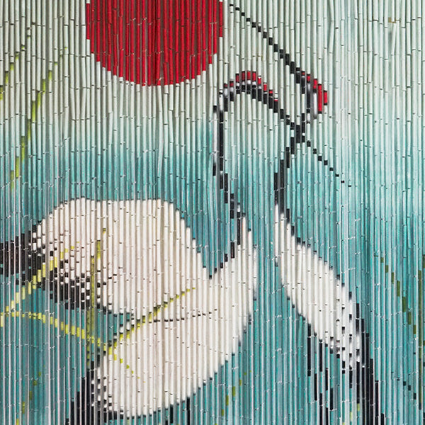 Vietbud Decor Bamboo Curtain Room Divider – Cranes with Red Sun Artwork, 90 × 200 cm – Natural Vietnamese Handcrafted Panel for Doorway, Wall Decor & Insect Barrier