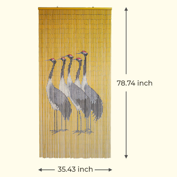 Vietbud Decor Bamboo Curtain Room Divider – Cranes with Red Sun Artwork, 90 × 200 cm – Natural Vietnamese Handcrafted Panel for Doorway, Wall Decor & Insect Barrier