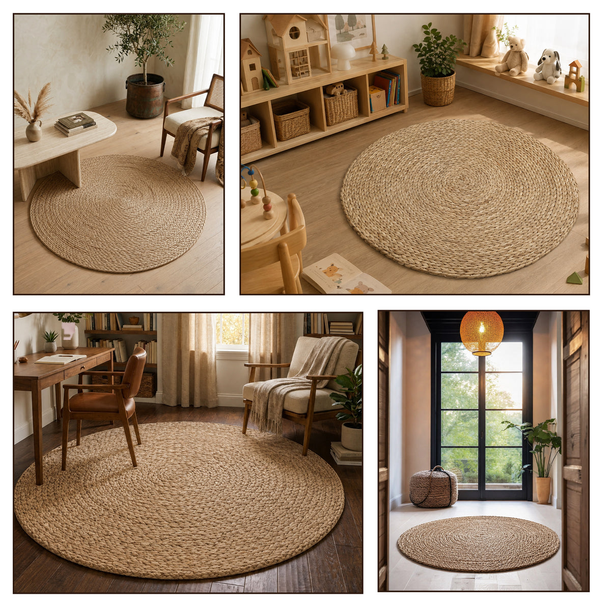Vietbud Decor Water Hyacinth Round Handwoven Area Rug - 4 ft (122cm)