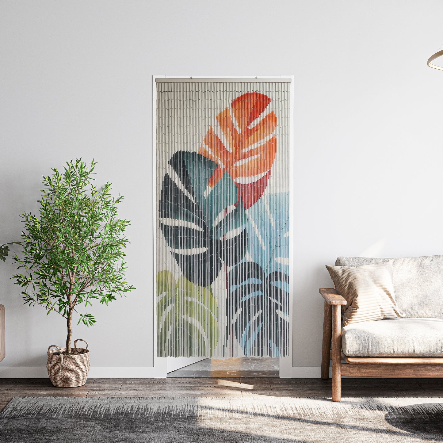 Vietbud Monstera Leaf Bamboo Beaded Curtain – Handcrafted Decorative Room Divider, Wall Art, Natural Vietnamese Design, 35.4 x 78.7 in