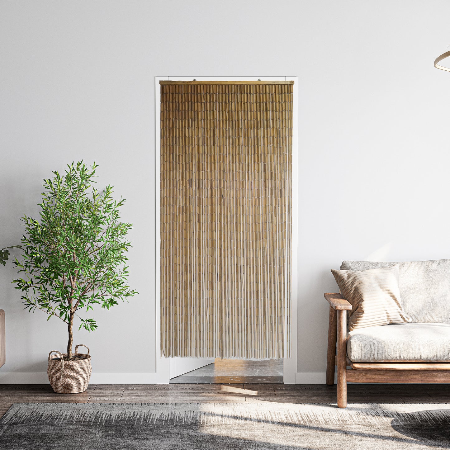 VIETBUD Natural Bamboo Beaded Curtain – Handcrafted Decorative Room Divider & Wall Art, 35.43 x 78.74 in, Lightweight Indoor Panel with Hooks