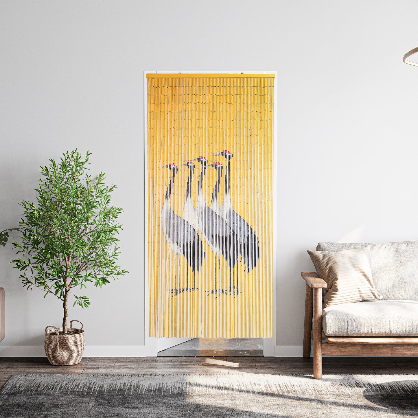 Vietbud Five Cranes Bamboo Curtain Divider – Hand‑Painted Crane Wall Art & Room Separator, Natural Vietnamese Bamboo, 35.4″ × 78.7″