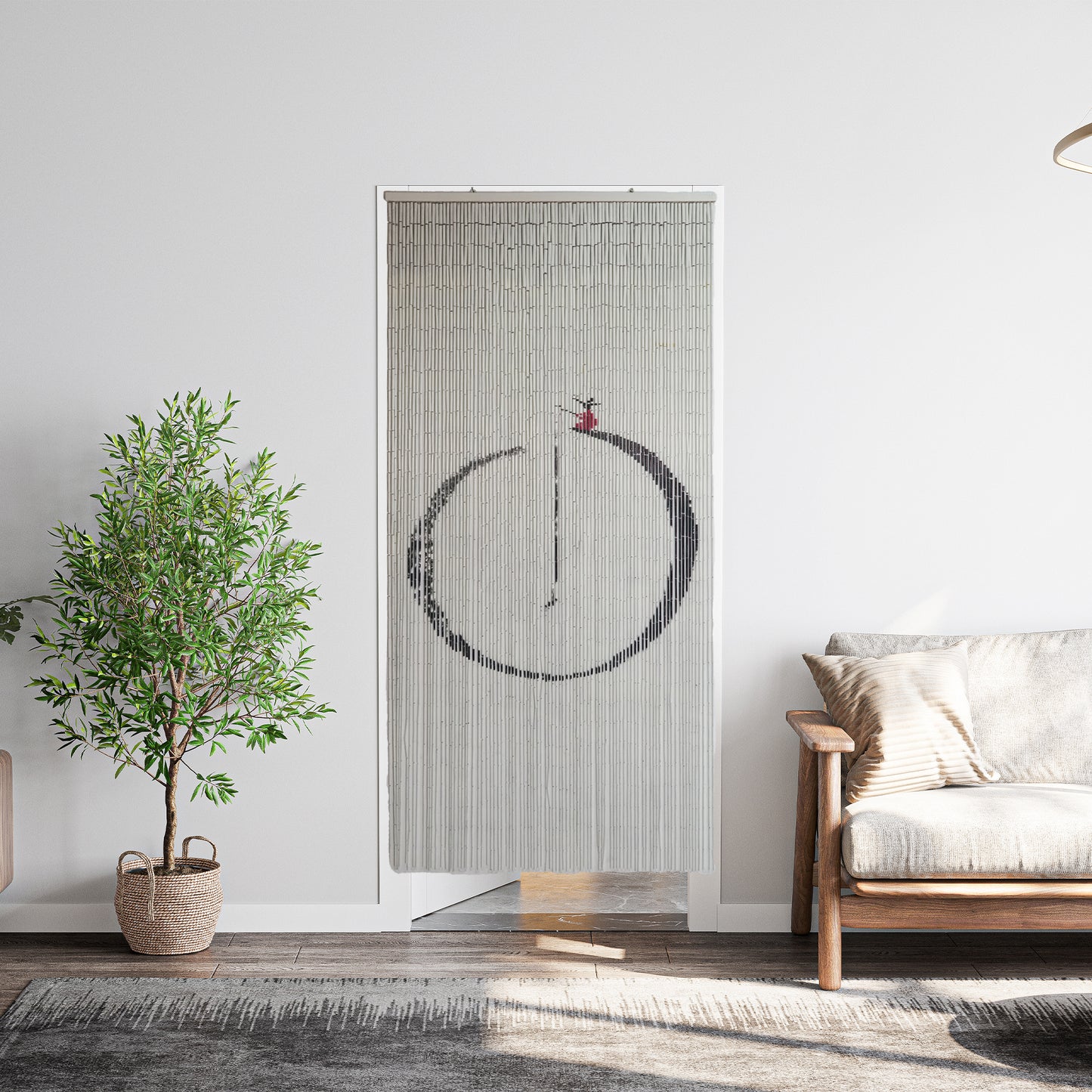 Vietbud Décor Bamboo Beaded Curtain Wall Art – Fishing Design, Decorative Room Divider & Indoor Hanging Panel for Doorways, 35.43 x 78.74 Inches