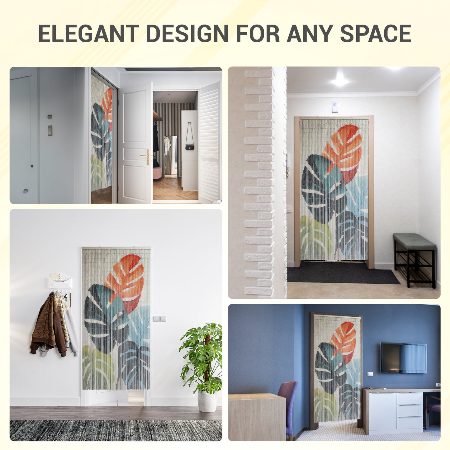 Vietbud Monstera Leaf Bamboo Beaded Curtain – Handcrafted Decorative Room Divider, Wall Art, Natural Vietnamese Design, 35.4 x 78.7 in