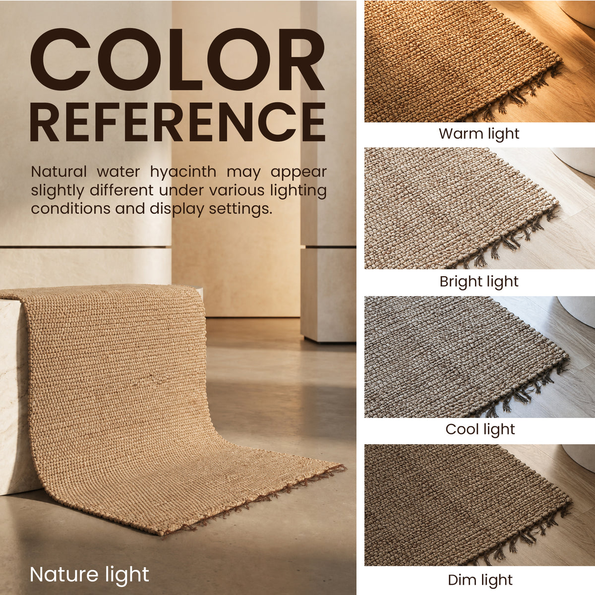 Vietbud Decor Water Hyacinth Rectangle Handwoven Area Rug (5 x 8 ft)