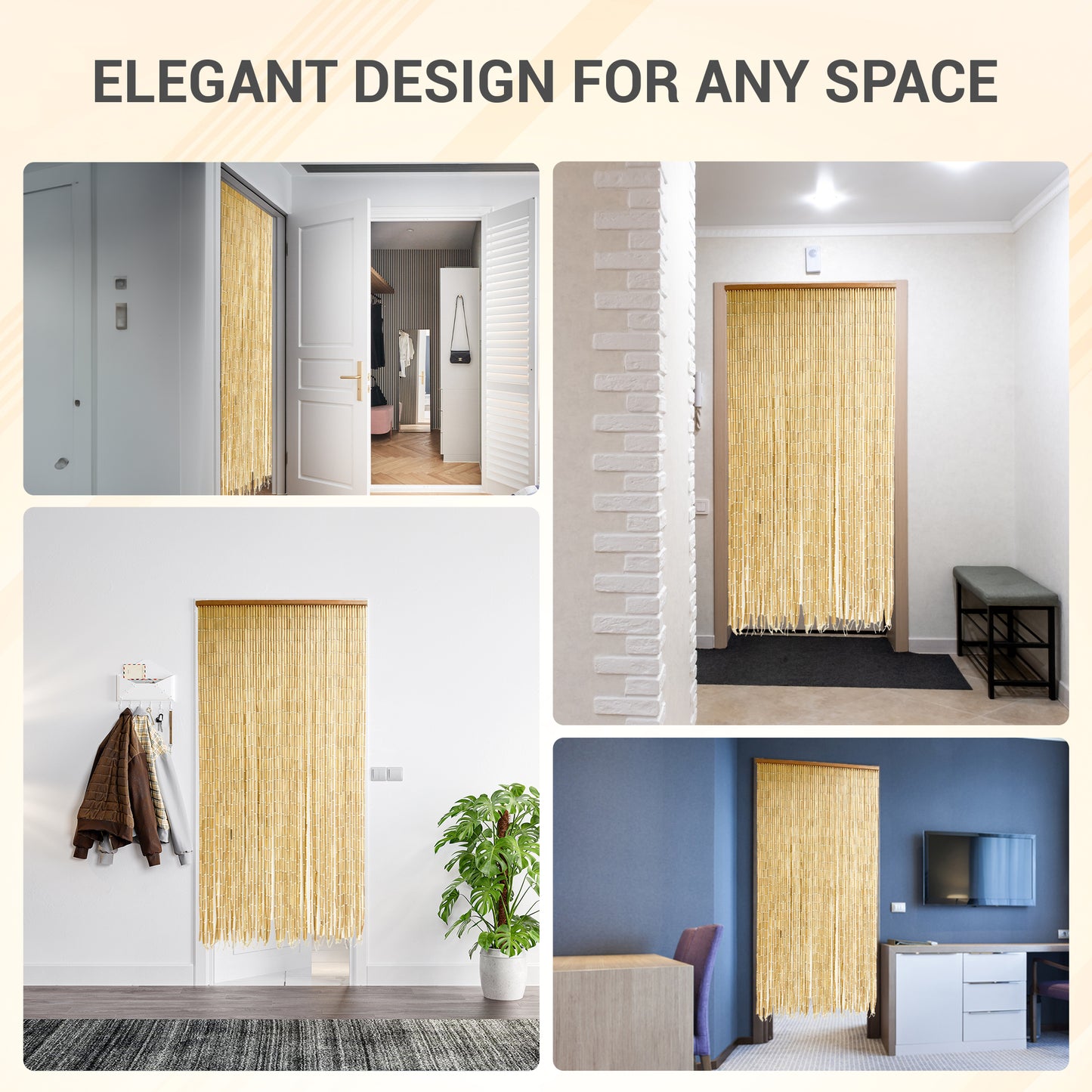 Vietbud Décor Natural Bamboo Curtain Wall Art, Decorative Room Divider, Natural Vietnamese Craft, Indoor Hanging Bamboo Blinds, Sturdy Hook, Easy to Clean, 35.43 x 78.74 Inches