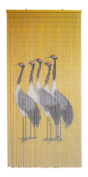 Vietbud Decor Bamboo Curtain Room Divider – Cranes with Red Sun Artwork, 90 × 200 cm – Natural Vietnamese Handcrafted Panel for Doorway, Wall Decor & Insect Barrier